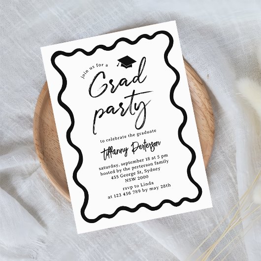 Hand Drawn White Graduation Party Invitation Einladung