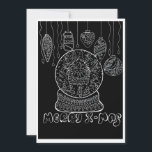 Hand-Drawn White Ink Snow Globe Christmas Holiday  Feiertagskarte<br><div class="desc">Celebrate the holidays with a touch of nostalgia! The design showcases a whimsical snow globe filled with a cozy winter cottage, surrounded by festive ornaments in a unique, intricate style. The bold contrast and charming, imperfect lines bring a warm, handcrafted feel to your Christmas greetings. Perfect for those who love...</div>
