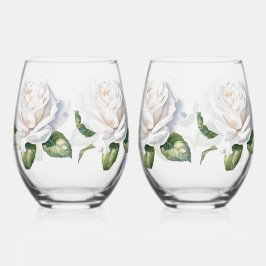 Hand Drawn White Roses Weinglas Ohne Stiel