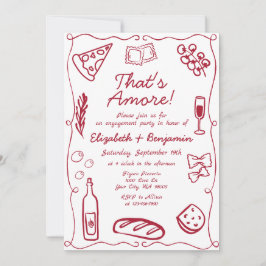 Hand Drawn Wine Red Retro Italian Engagement Party Einladung