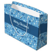 Hand Drawn Winter Pattern Blue Large Gift Bag Große Geschenktüte (Rückseite Schrägansicht)