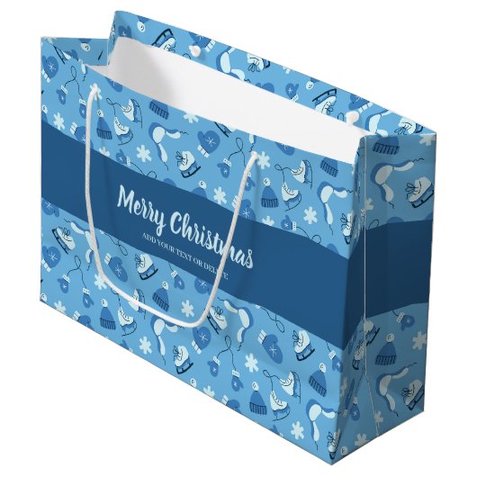 Hand Drawn Winter Pattern Blue Large Gift Bag Große Geschenktüte (Vorderseite Schrägansicht)