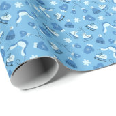 Hand Drawn Winter Pattern Blue Wrapping Paper Roll Geschenkpapier (Rolleneckpunkt)
