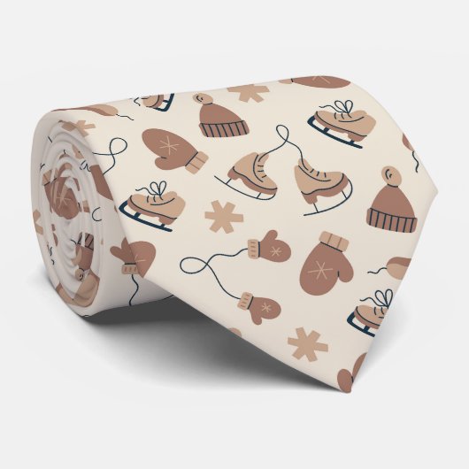 Hand Drawn Winter Print Brown Neck Tie Krawatte (Gerollt)