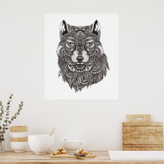 Hand Drawn Wolf Poster (Küche)