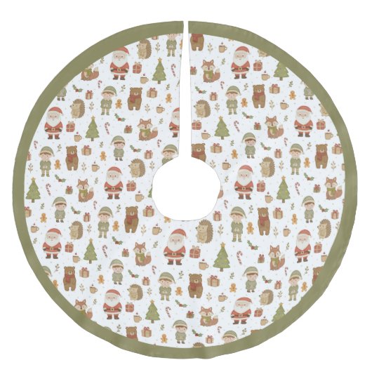 Hand Drawn Woodland Animals Christmas - Tree Skirt Polyester Weihnachtsbaumdecke (Vorderseite)