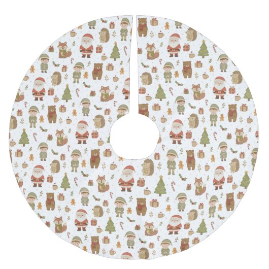 Hand Drawn Woodland Animals Christmas Tree Skirt Polyester Weihnachtsbaumdecke (Vorderseite)