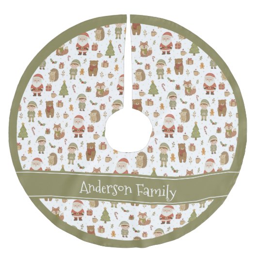 Hand Drawn Woodland Animals - Christmas Tree Skirt Polyester Weihnachtsbaumdecke (Vorderseite)