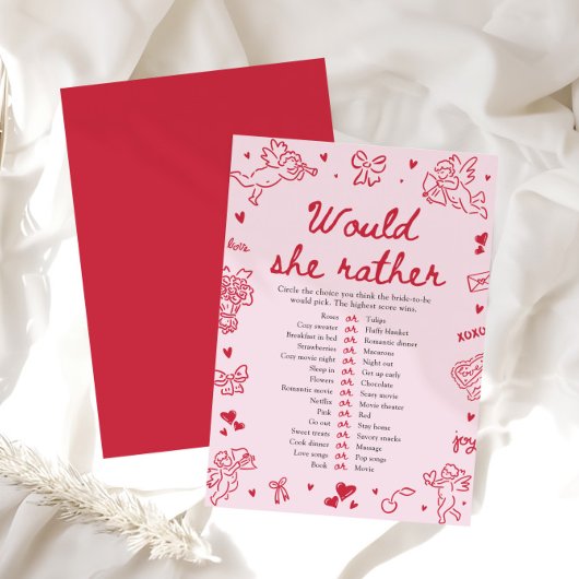 Hand Drawn Would She Rather Bridal Shower Game Einladung