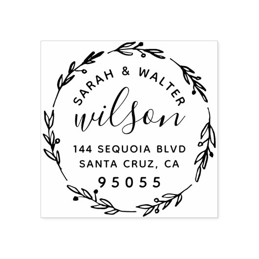 Hand Drawn Wreath Wedding Couple Rücksendeadresse Gummistempel (Prägung)