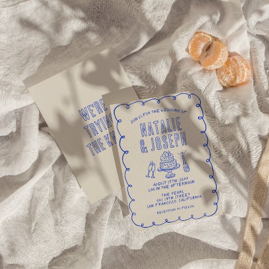 Hand Drawn Writbble Quirky Retro Wedding Einladung