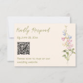 Hand Drawn Written Floral Summer Wedding QR Code RSVP Karte (Vorderseite)