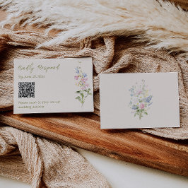 Hand Drawn Written Floral Summer Wedding QR Code RSVP Karte