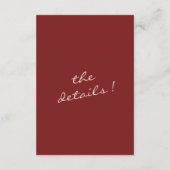 Hand Drawn Written Pink Burgundy Wedding Details Begleitkarte (Rückseite)