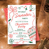 Hand Drwan Christmas Doodles Ugly Sweater Party Einladung