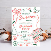 Hand Drwan Christmas Doodles Ugly Sweater Party Einladung