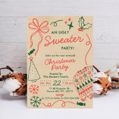 Hand Drwan Christmas Doodles Ugly Sweater Party Einladung