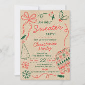 Hand Drwan Christmas Doodles Ugly Sweater Party Einladung (Vorderseite)