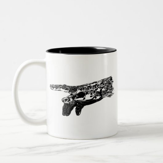 Hand eines Cyborg-Gottes? Zweifarbige Tasse (Links)