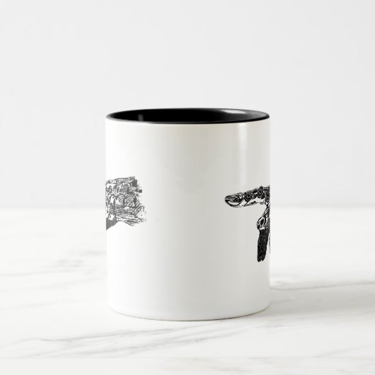 Hand eines Cyborg-Gottes? Zweifarbige Tasse (Mittel)