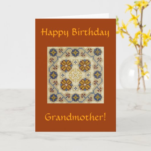 Hand embroidered greeting card karte (Gelbe Blume)