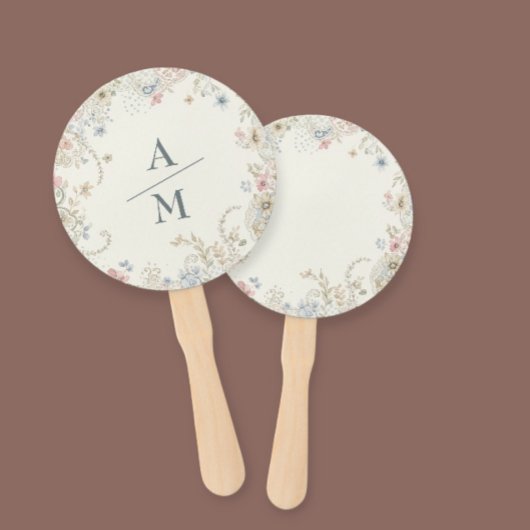 Hand Fan Custom Floral with Initials - Romantic Fächer