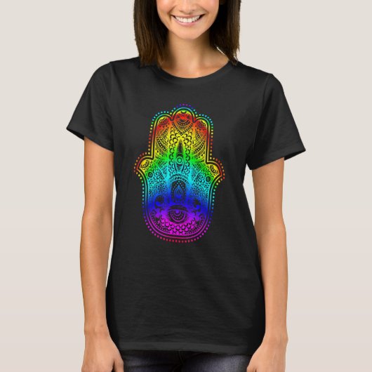 Hand Fatima Eye Rainbow Style Mandala T-Shirt (Vorderseite)