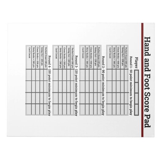 Hand-Fuß-Card-Spielfeld Notizblock (Vorderseite)