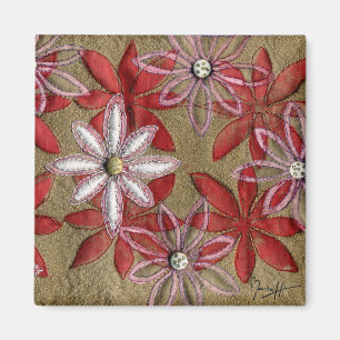 Hand geschnitzte gesteppte rote und rosa Blumen Magnet