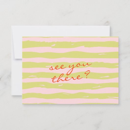 Hand geschriebene Pinstripes Whimsical QR Code Hoc RSVP Karte (Rückseite)