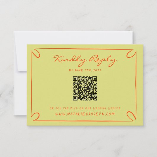 Hand geschriebene Pinstripes Whimsical QR Code Hoc RSVP Karte (Vorderseite)