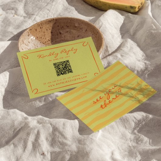 Hand geschriebene Pinstripes Whimsical QR Code Hoc RSVP Karte