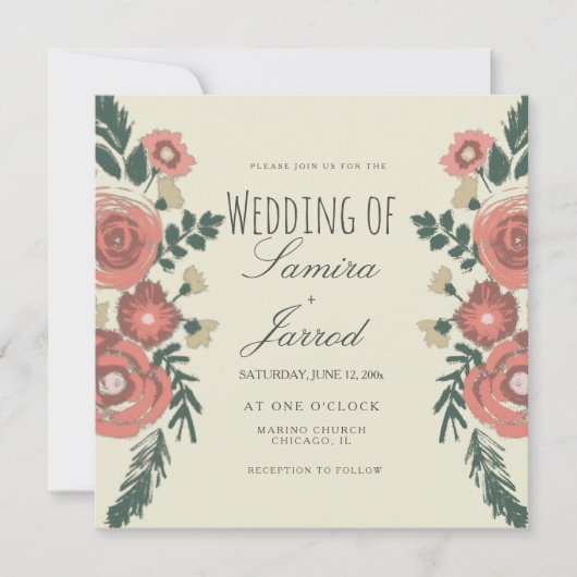 Hand Gezeichnet Blumenbouquet Vintage Hochzeit (Vorderseite)