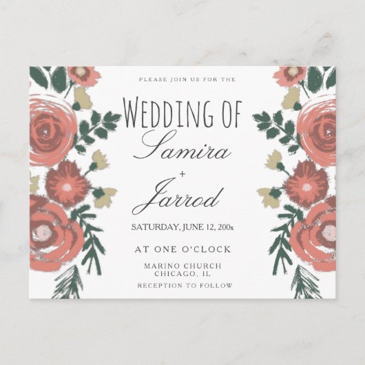 Hand Gezeichnet Blumenbouquet Vintage Hochzeit Postkarte (Vorderseite)