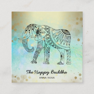 *~* Hand gezeichnet Elephant Muster Buddha Gold Quadratische Visitenkarte