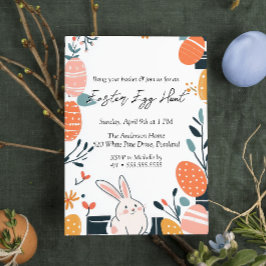 Hand Gezeichnet Niedlich Hasen und Eier Ostereier  Einladung