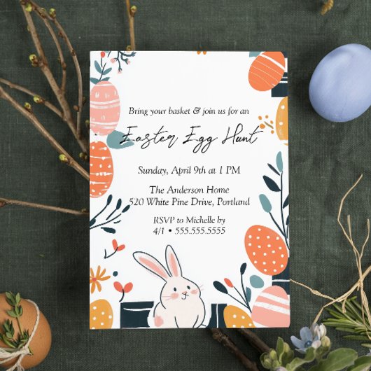 Hand Gezeichnet Niedlich Hasen und Eier Ostereier Einladung