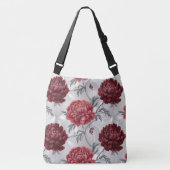 Hand Gezeichnet Peony Tote Bag - Eleganter Crimson Tragetaschen Mit Langen Trägern (Vorderseite)