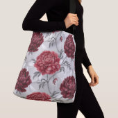 Hand Gezeichnet Peony Tote Bag - Eleganter Crimson Tragetaschen Mit Langen Trägern (Von Nahem)