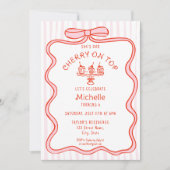 Hand gezeichnet rosa Bow Cherry auf Top Girl Gebur Einladung (Vorderseite)