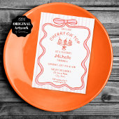 Hand gezeichnet rosa Bow Cherry auf Top Girl Gebur Einladung