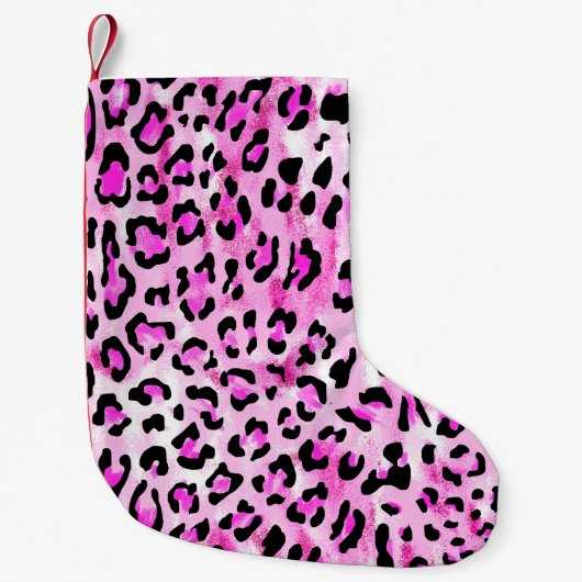 Hand gezeichnet rosa Farbe nahtlose Leopardenmuste Kleiner Weihnachtsstrumpf (Vorderseite)