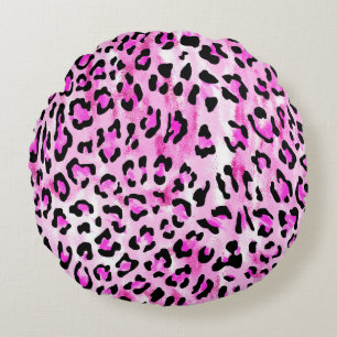 Hand gezeichnet rosa Farbe nahtlose Leopardenmuste Rundes Kissen