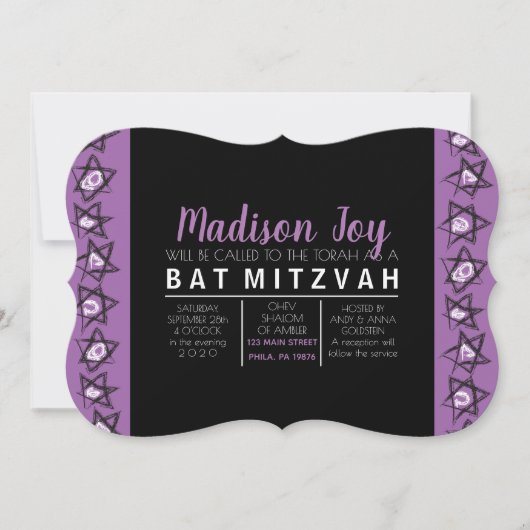HAND GEZEICHNET STARS Bar Bat Mitzvah Einladung (Vorderseite)