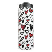 Hand Gezeichnet Weiß, Schwarz und Rotes Herz Form Thermosbecher (Vorderseite)
