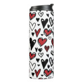 Hand Gezeichnet Weiß, Schwarz und Rotes Herz Form Thermosbecher (Nach links gedreht)