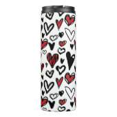 Hand Gezeichnet Weiß, Schwarz und Rotes Herz Form Thermosbecher (Rückseite)