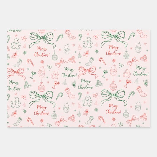 Hand gezeichnet Whimsical Französisch Coquette Bow Geschenkpapier Set (Vorderseite 2)