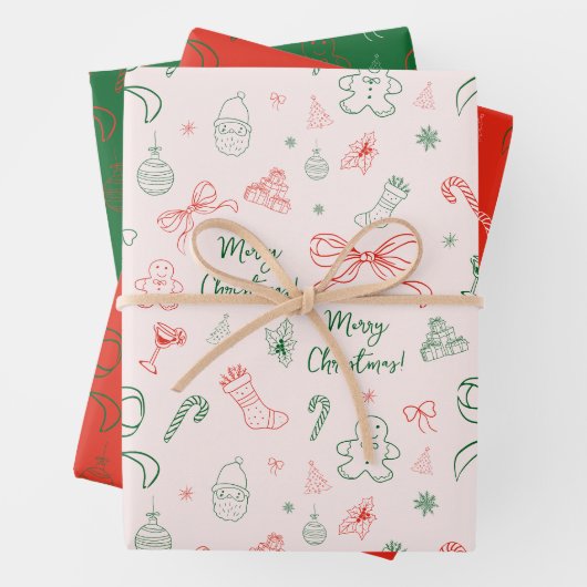 Hand gezeichnet Whimsical Französisch Coquette Bow Geschenkpapier Set (Beispiel)