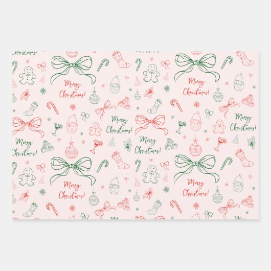 Hand gezeichnet Whimsical Französisch Coquette Bow Geschenkpapier Set (Vorderseite)